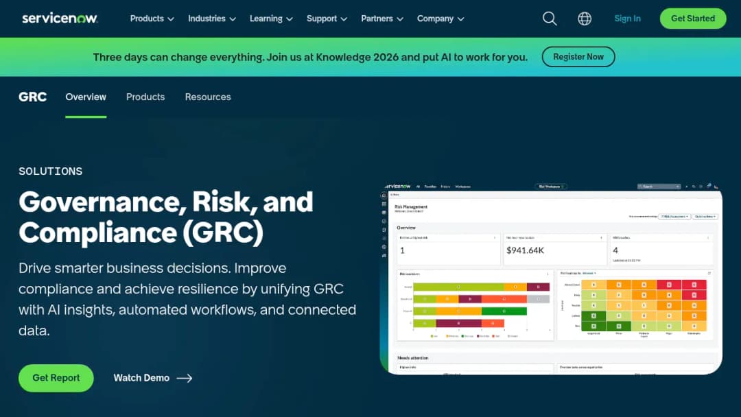 ServiceNow Governance, Risk, and Compliance screenshot