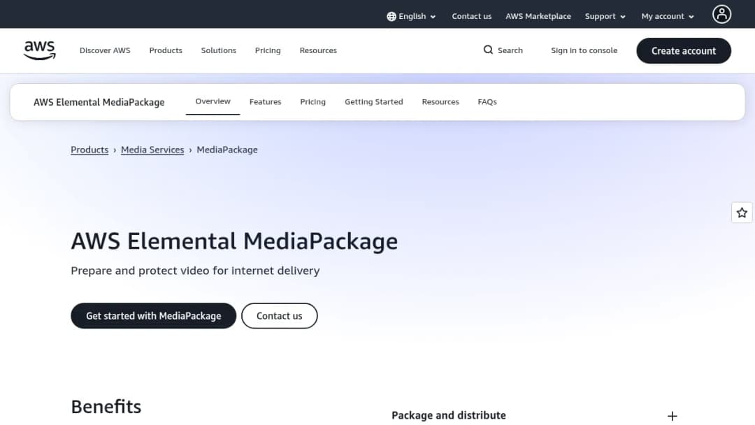 AWS Elemental MediaPackage screenshot
