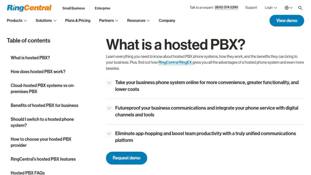 RingCentral Cloud Private Branch Exchange screenshot