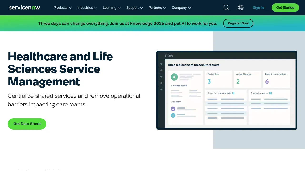 ServiceNow Healthcare and Life Sciences Service Management screenshot