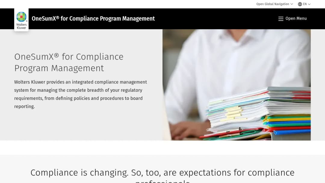 Wolters Kluwer OneSumX® for Compliance Program Management screenshot