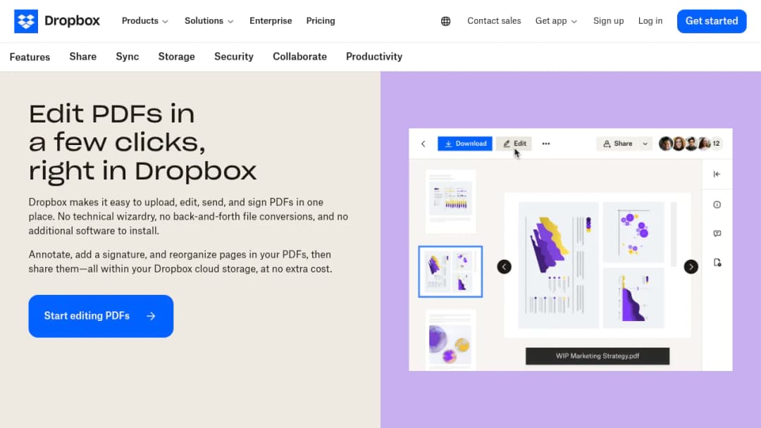Dropbox PDF editor screenshot