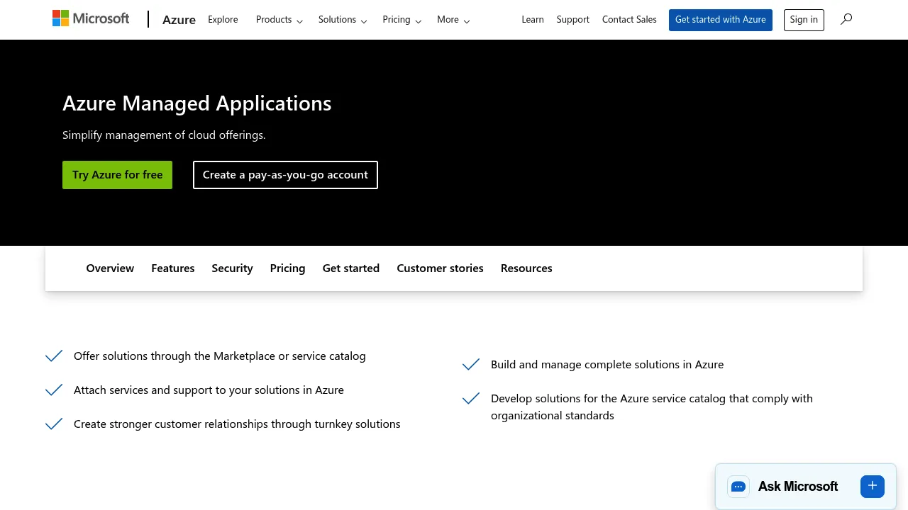 Azure Managed Applications screenshot