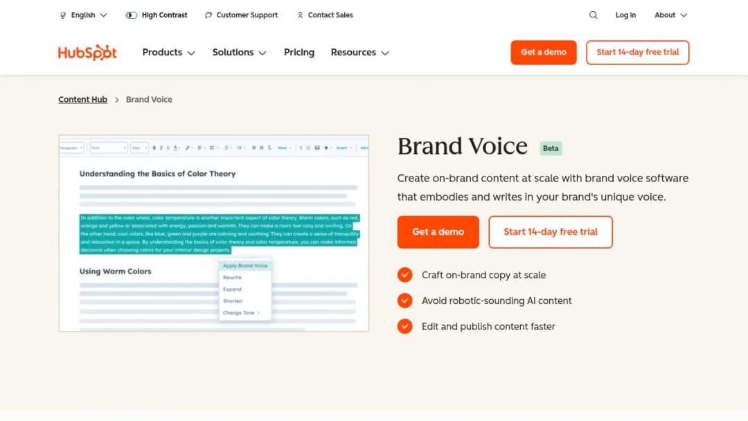 HubSpot Brand Voice screenshot