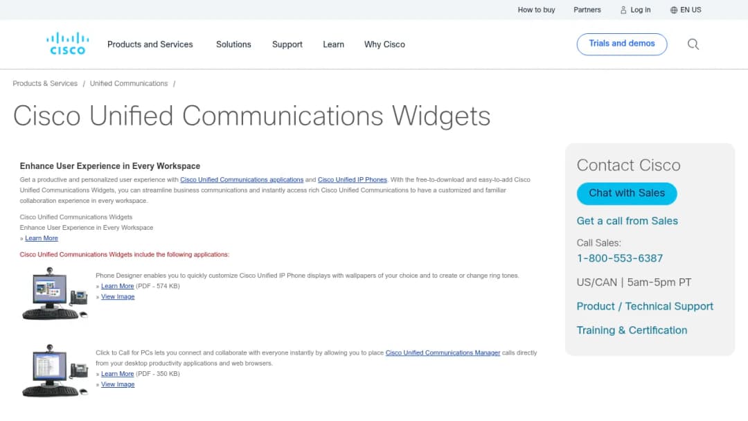 Cisco Unified Communications Widgets screenshot