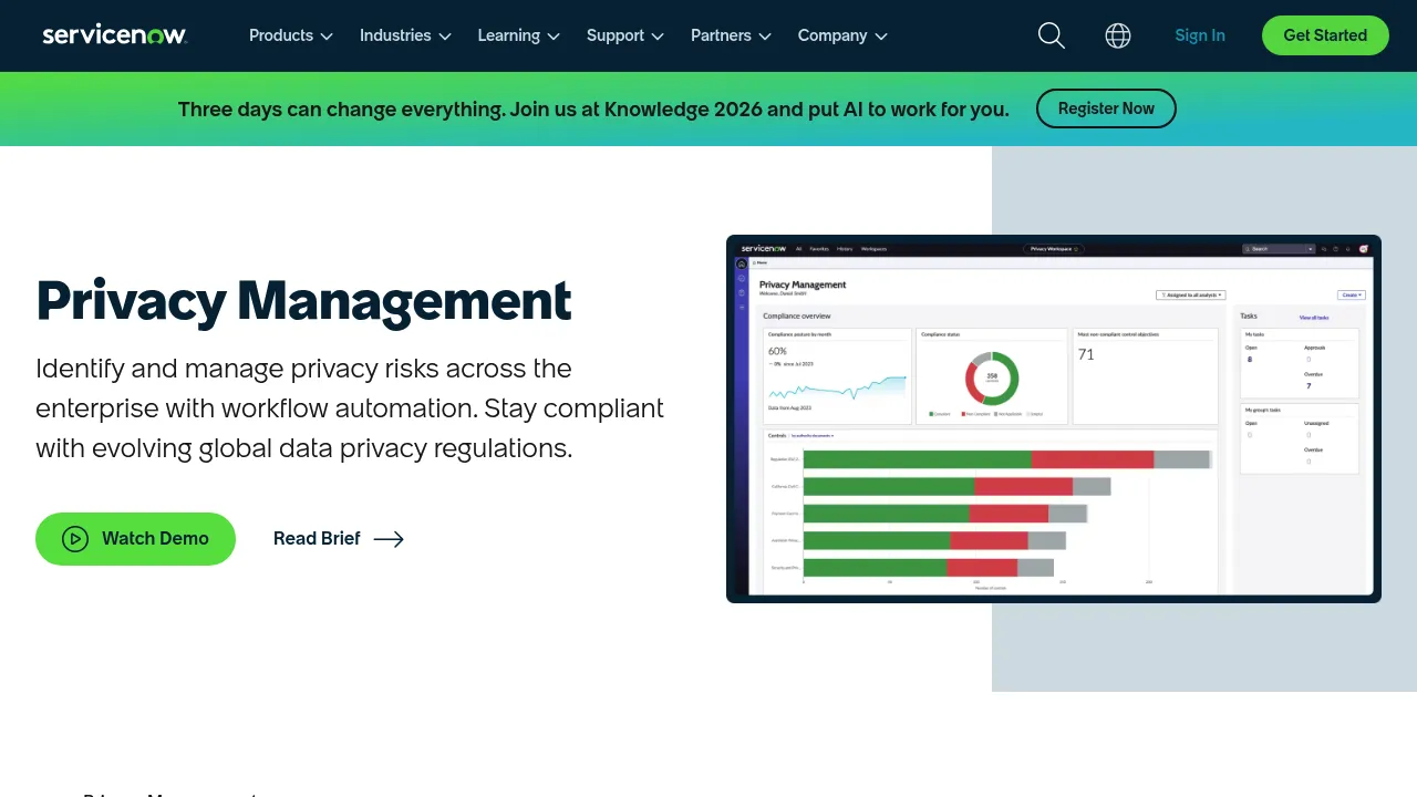 ServiceNow Privacy Management screenshot