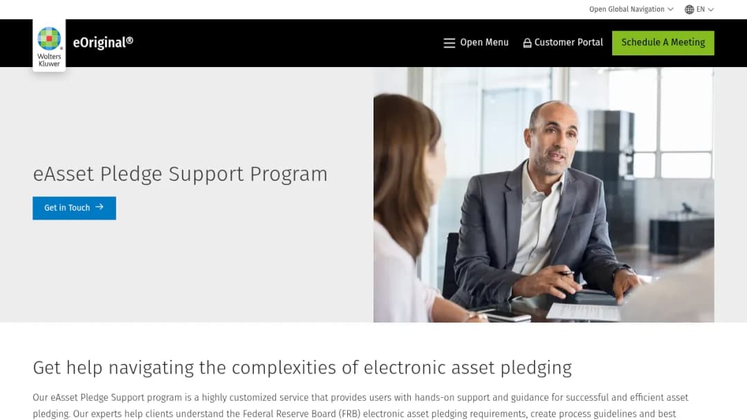 Wolters Kluwer eAsset Pledge Support Program screenshot