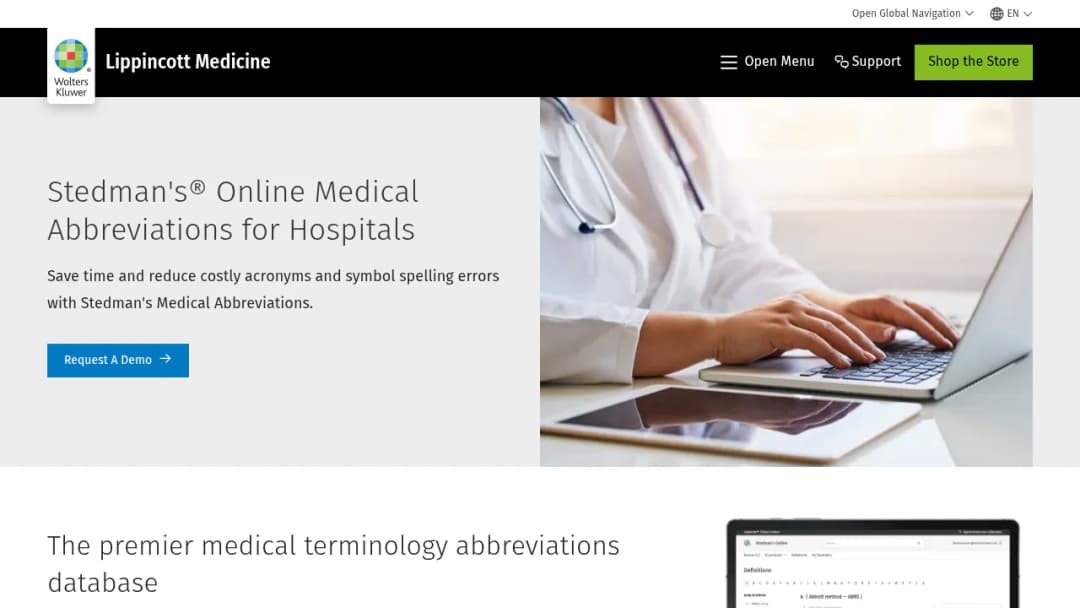 Wolters Kluwer Stedman's® Online Medical Abbreviations for Hospitals screenshot