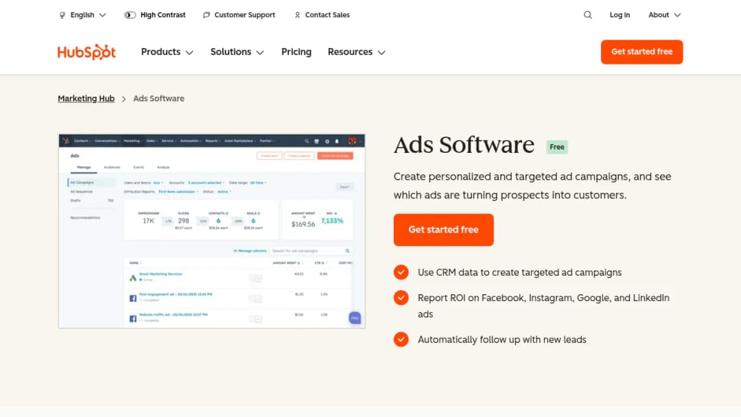 HubSpot Ads Software screenshot
