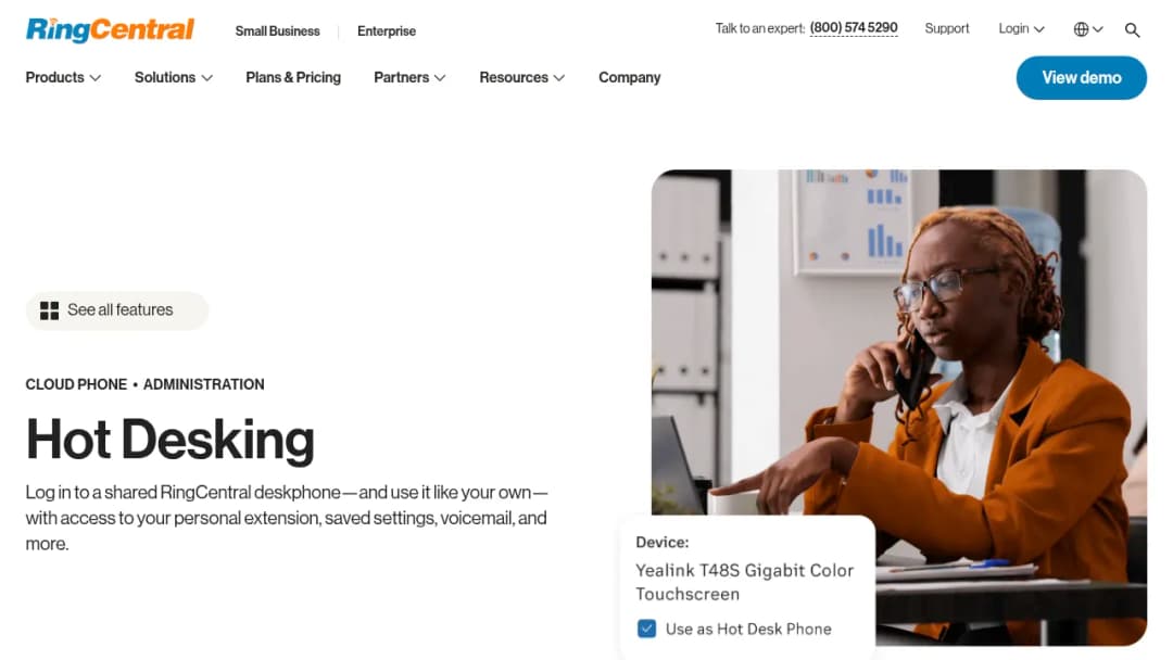 RingCentral Hot desking screenshot