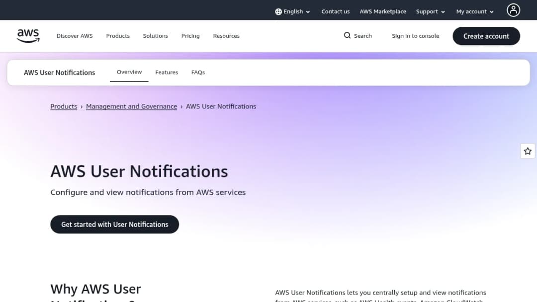 AWS User Notifications screenshot