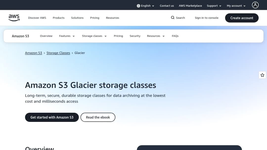 Amazon S3 Glacier screenshot