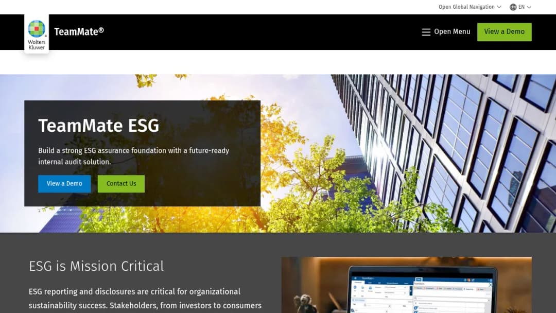 Wolters Kluwer TeamMate+ ESG screenshot