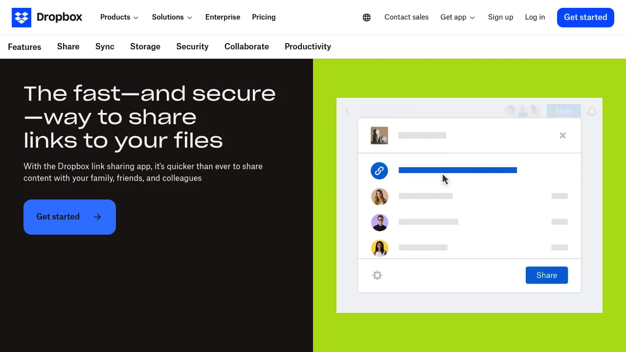 Dropbox Link sharing screenshot