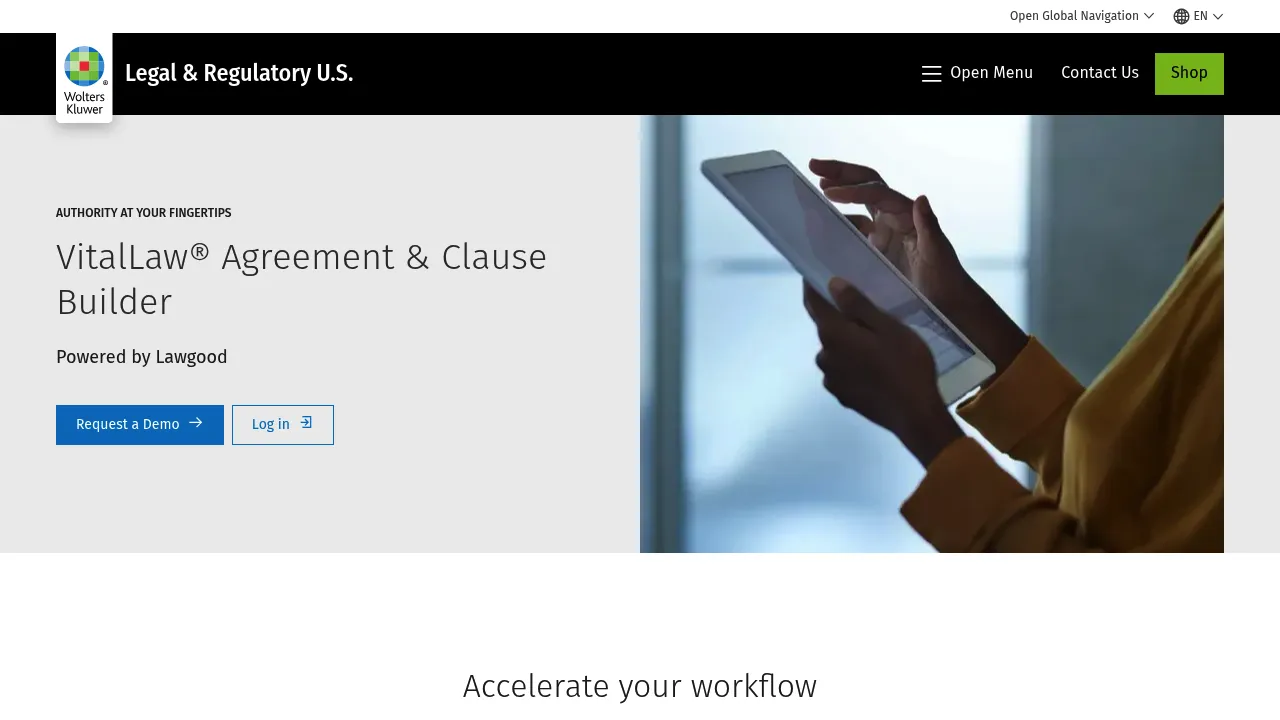 Wolters Kluwer VitalLaw® Agreement & Clause Builder screenshot