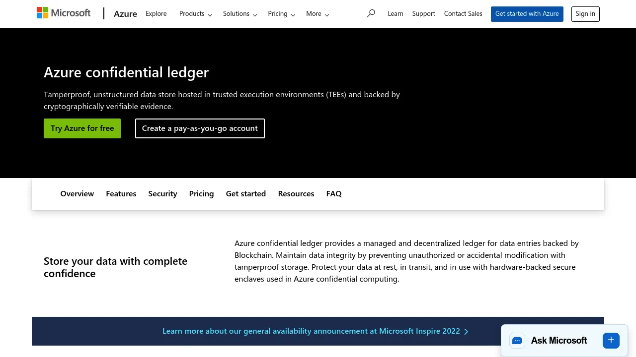 Azure confidential ledger screenshot