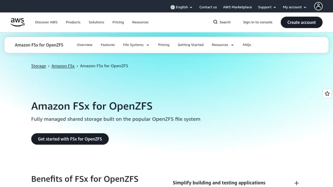 Amazon FSx for OpenZFS screenshot