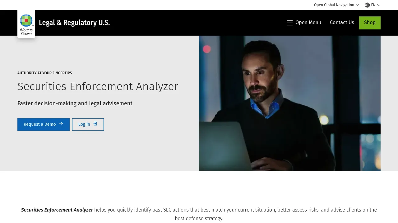 Wolters Kluwer Securities Enforcement Analyzer screenshot