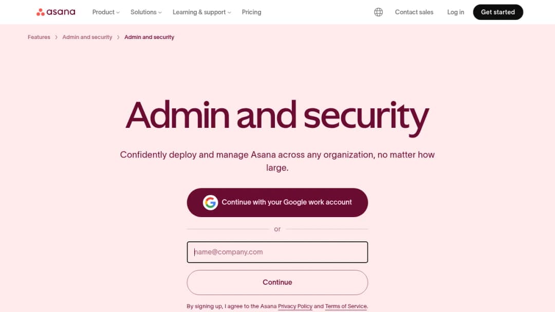 Asana Admin and security screenshot