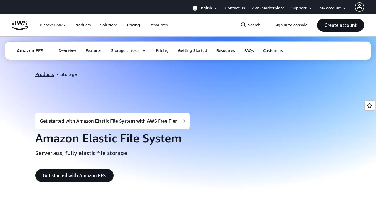 Amazon Elastic File System (EFS) screenshot