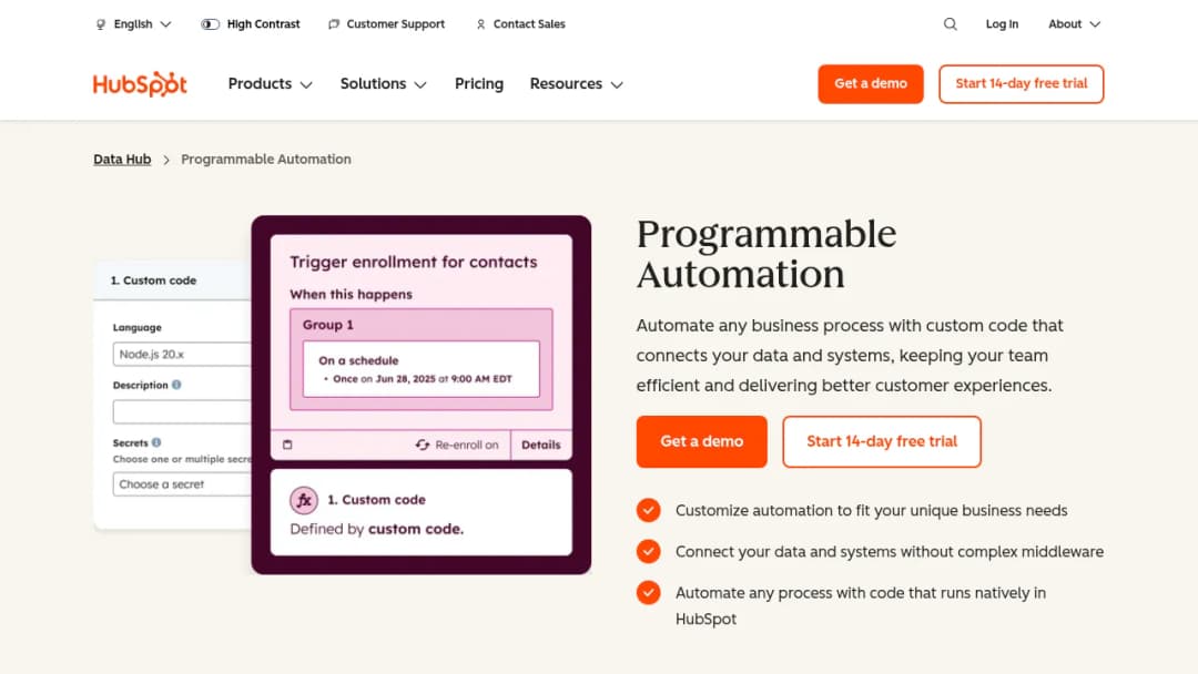 HubSpot Programmable Automation Software screenshot