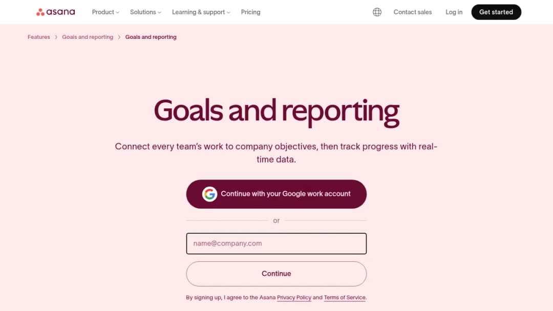 Asana Goals and reporting screenshot
