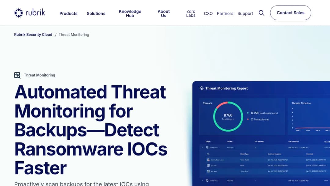 Rubrik Threat Monitoring screenshot