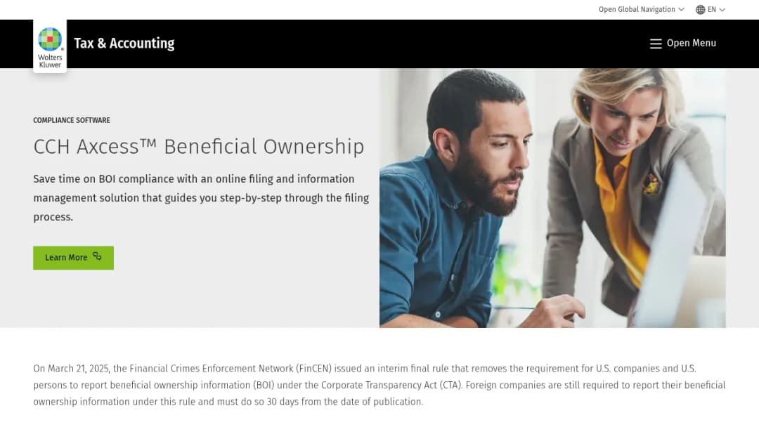 Wolters Kluwer CCH Axcess™ Beneficial Ownership screenshot
