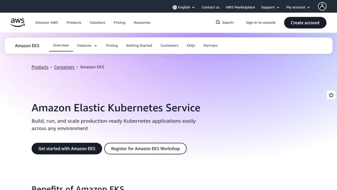 Amazon Elastic Kubernetes Service (EKS) screenshot