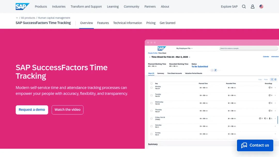 SAP SuccessFactors Time Tracking screenshot