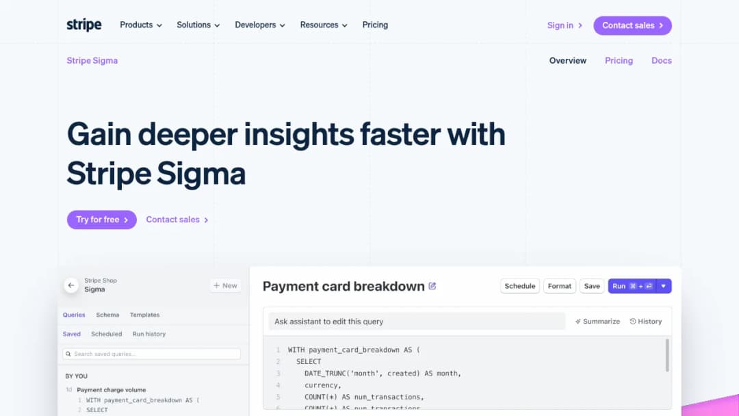 Stripe Sigma screenshot