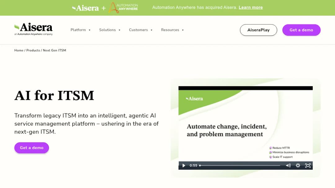 Aisera AI for ITSM screenshot