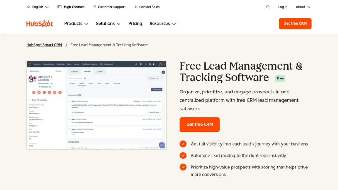 HubSpot Lead Management & Tracking Software screenshot