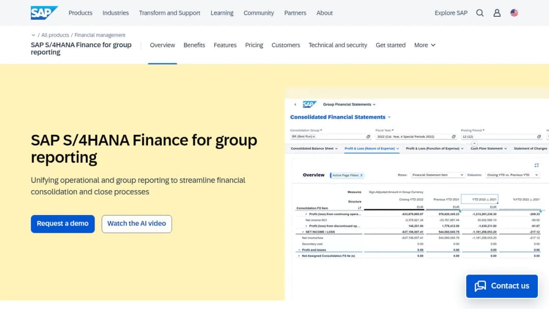 SAP S/4HANA Finance for Group Reporting screenshot
