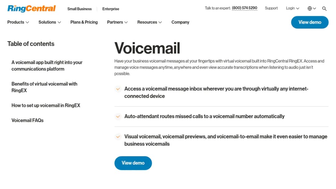 RingCentral voicemail screenshot