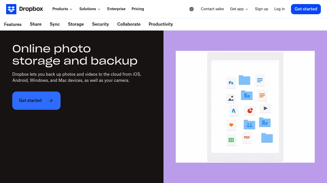 Dropbox Photo storage screenshot