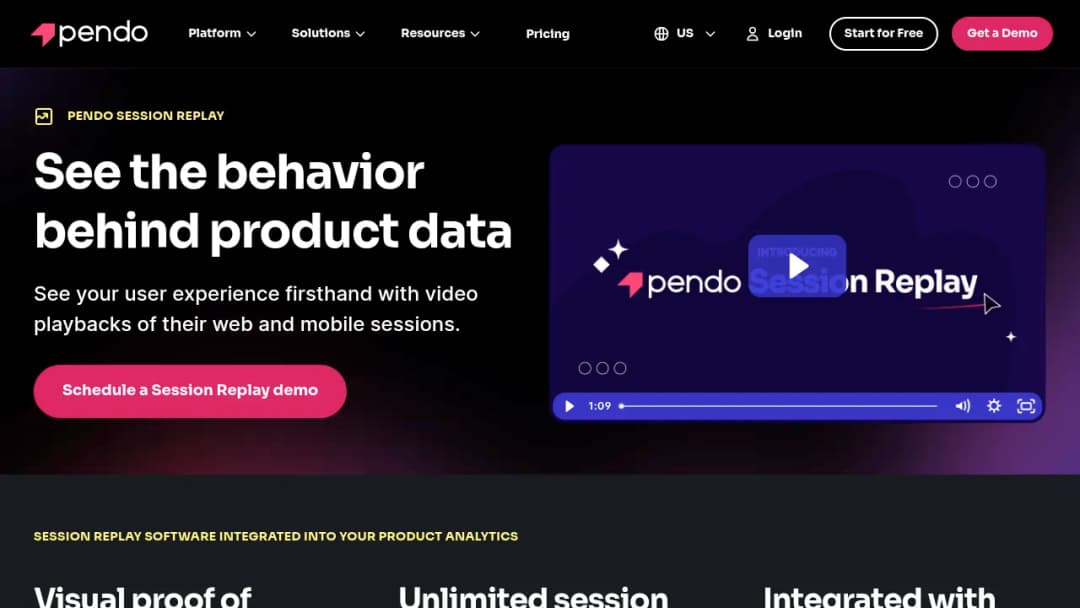 Pendo Session Replay screenshot