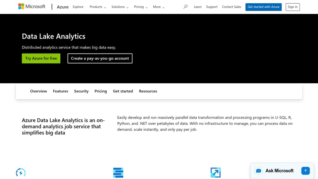 Data Lake Analytics screenshot