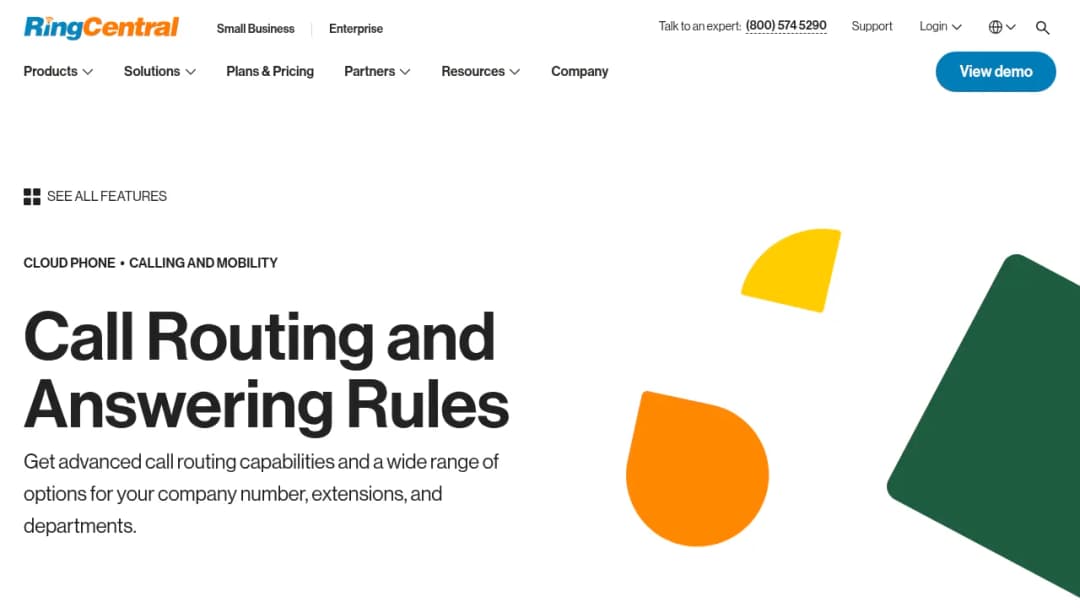 RingCentral Answering rules screenshot