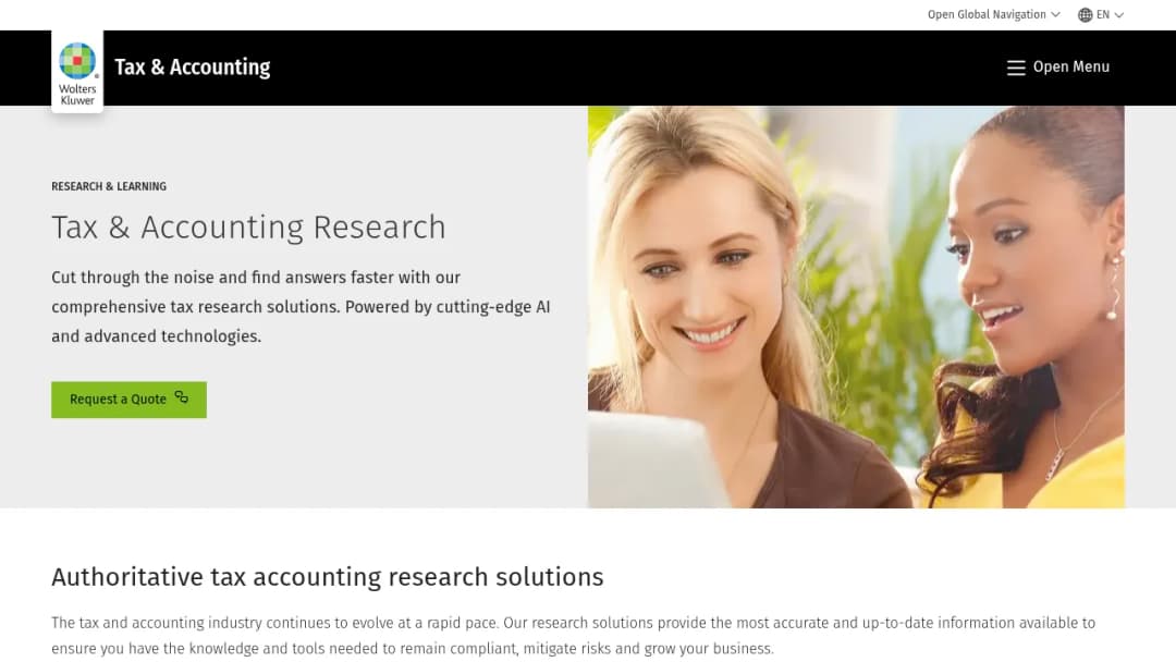 Wolters Kluwer Research solutions & resources screenshot