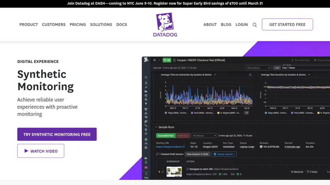 Datadog Synthetic Monitoring screenshot