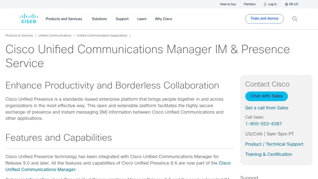Cisco Unified Communications Manager IM & Presence Service screenshot