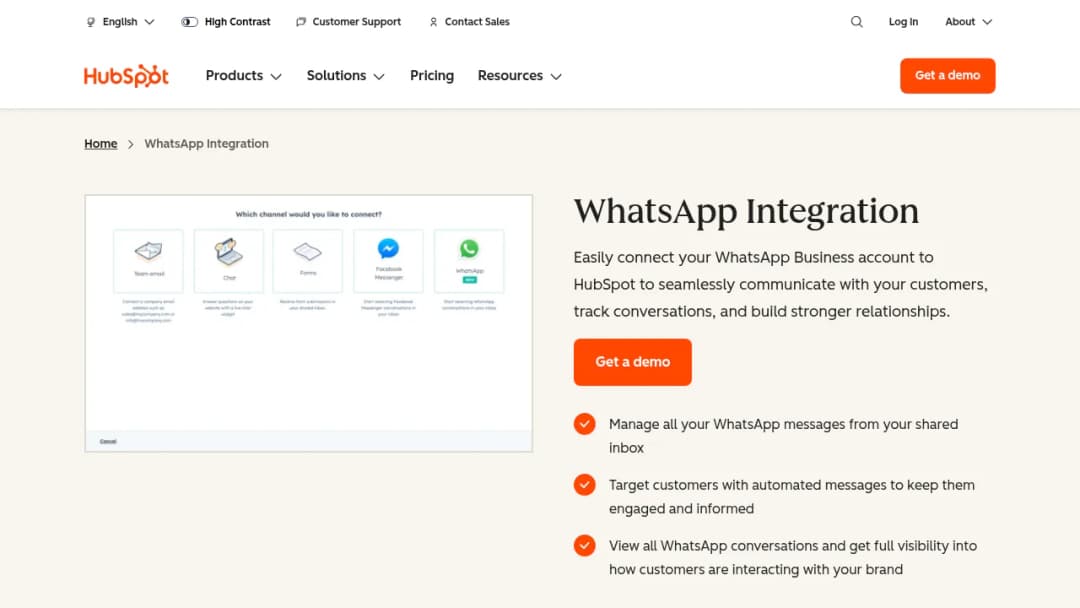 HubSpot Whatsapp Integration screenshot