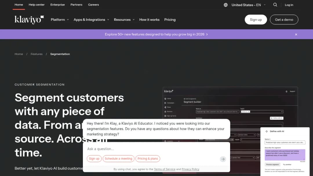 Klaviyo Segmentation screenshot