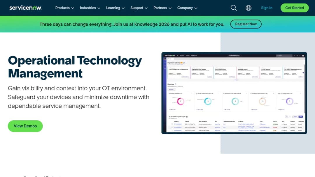 ServiceNow Operational Technology Management screenshot