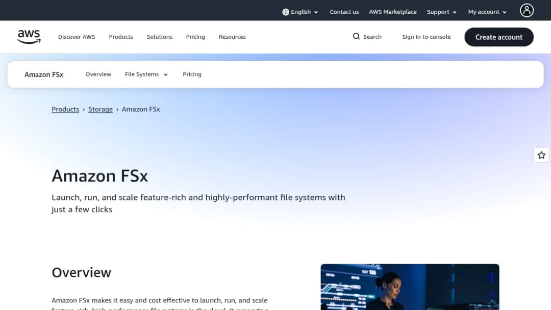Amazon FSx screenshot