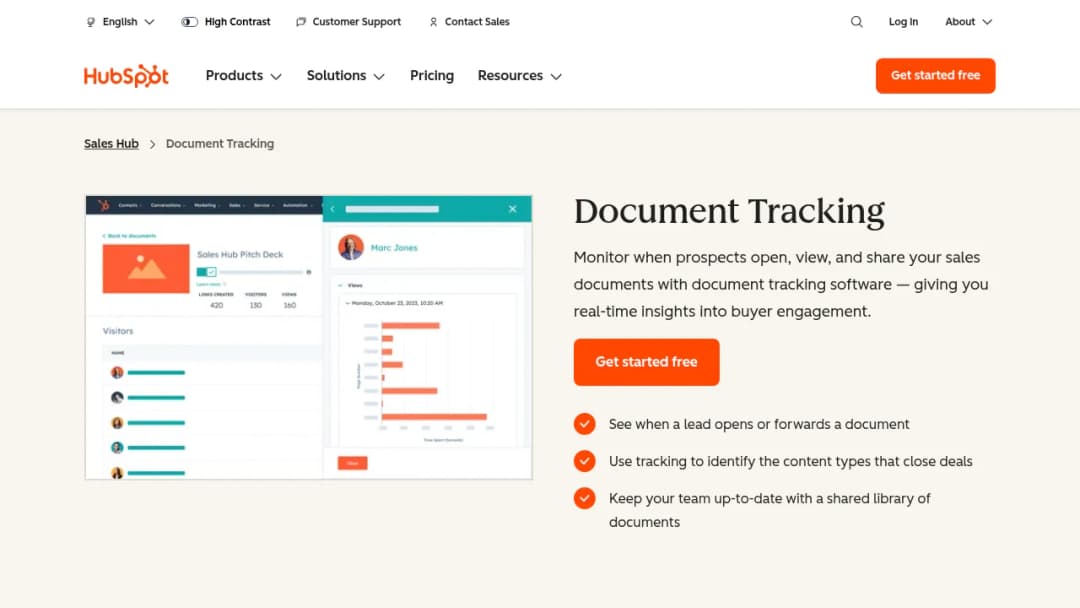HubSpot Document Tracking screenshot