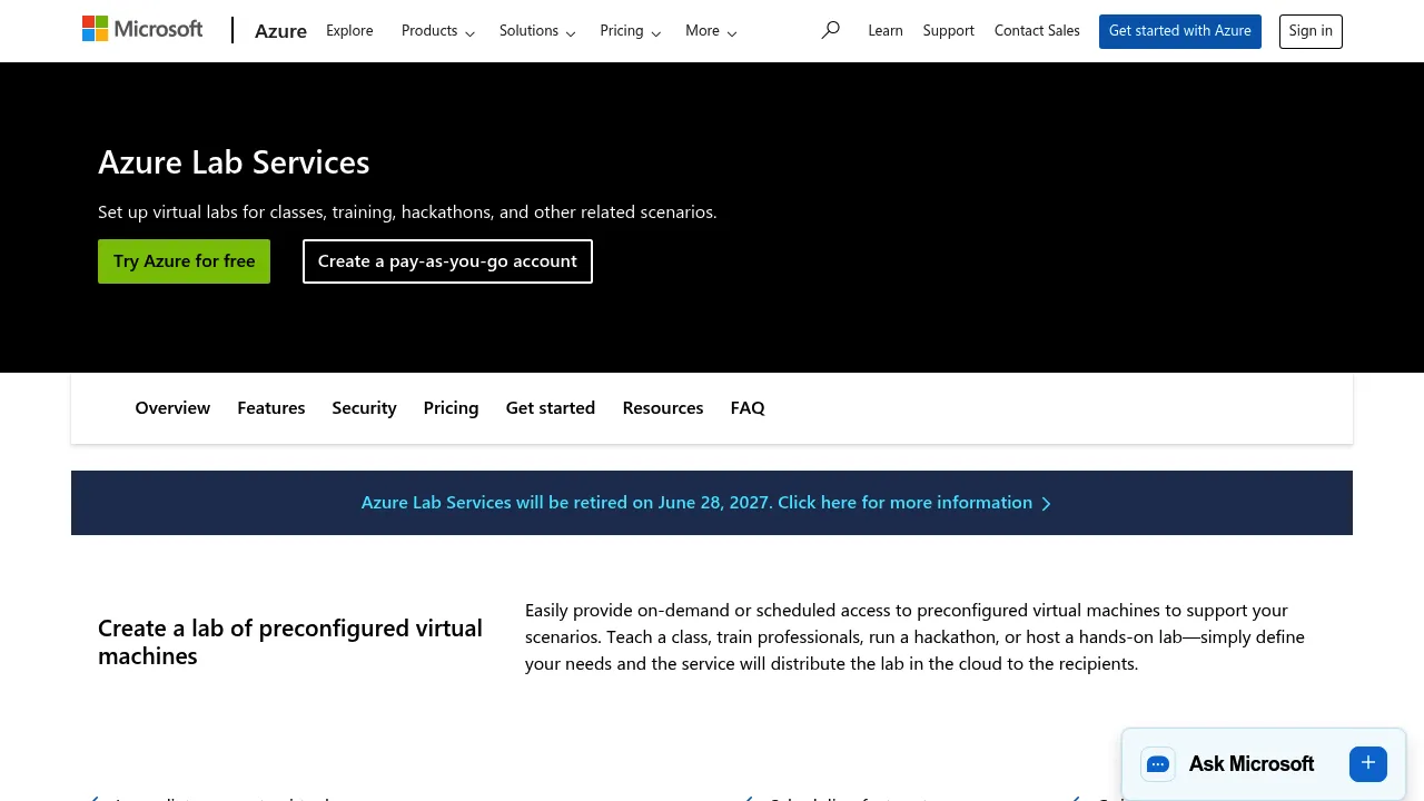 Azure Lab Services screenshot