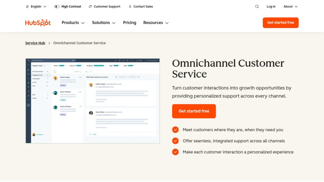 HubSpot Omni-Channel Customer Service screenshot