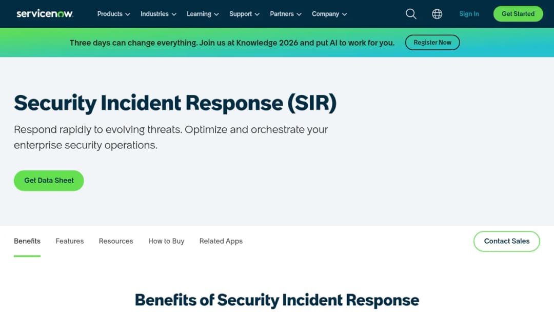 ServiceNow Security Incident Response screenshot
